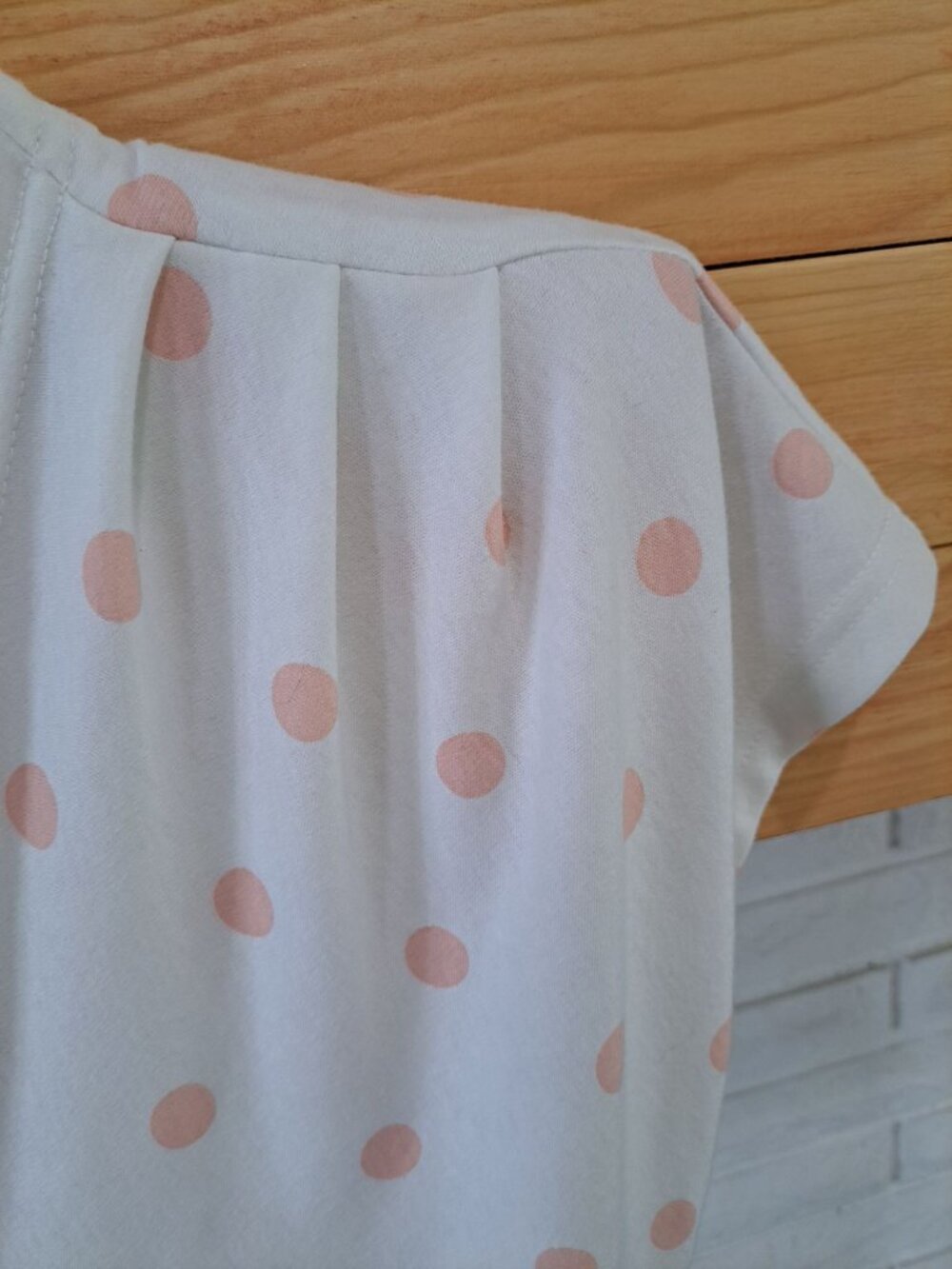 Vintage Polka Dot Wrap Dress Size 12  Accentuette USA Cotton Peach Cream Cottage - Picture 2 of 13